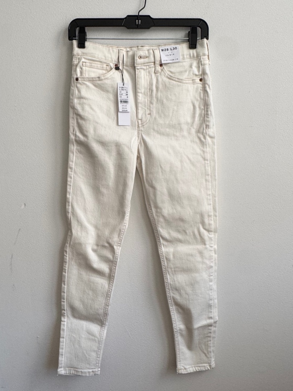 NWT TOPSHOP Jamie Skinny Jeans in White, Size US 6, W28 L30